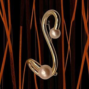 Big Chunky Swirly Brooch Pin Curly Cue Squiggle Faux Pearl Ends Old Money Luxury